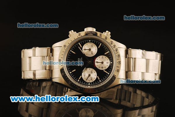 Rolex Daytona Vintage Chronograph Swiss Valjoux 7750 Steel Case/Strap with Black Dial and White Stick Markers - Click Image to Close